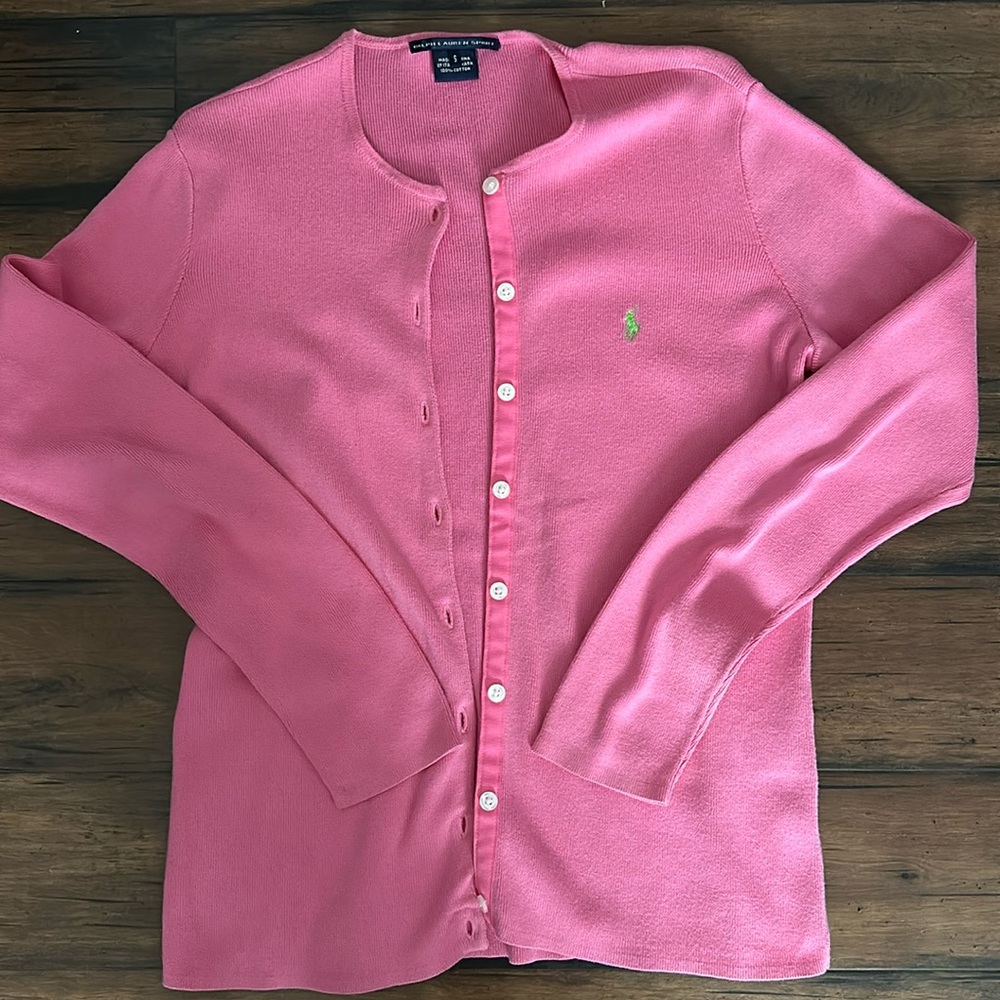 RALPH LAUREN SPORT PINK BUTTON UP CARDIGAN